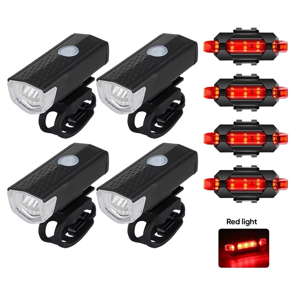 Rechargeable LED Bicycle Light Set HighIntensity MTB Front Headlight Red Warning Tail Light Kit 10