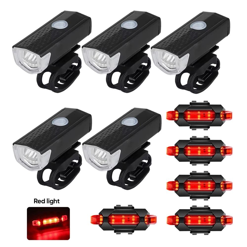 Rechargeable LED Bicycle Light Set HighIntensity MTB Front Headlight Red Warning Tail Light Kit 11