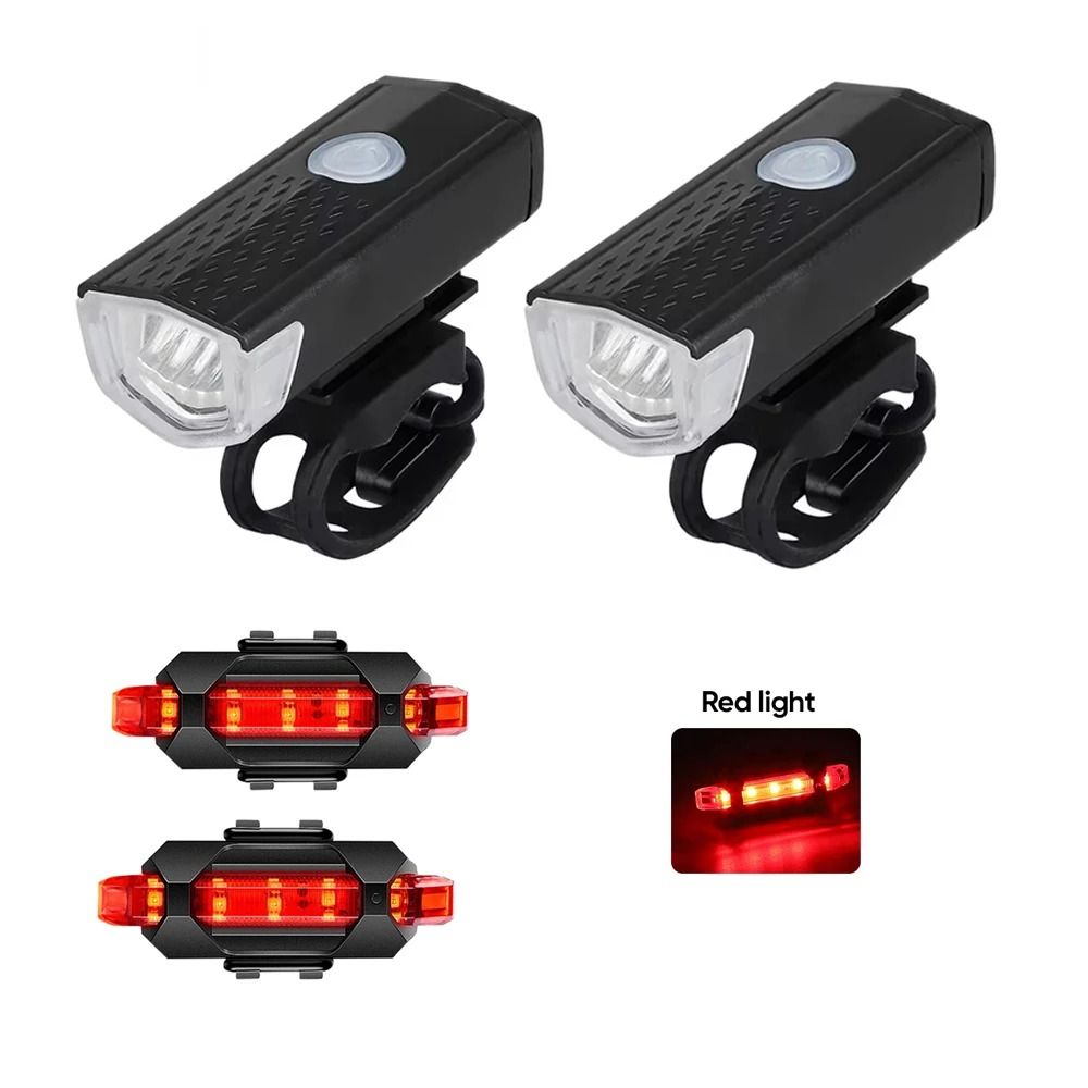 Rechargeable LED Bicycle Light Set HighIntensity MTB Front Headlight Red Warning Tail Light Kit 8