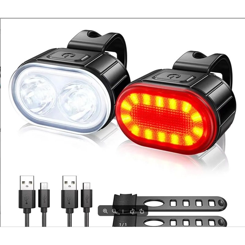 UltraCompact LED Bicycle Light Set USB Rechargeable Waterproof Safety Warning Headlight Taillight 0