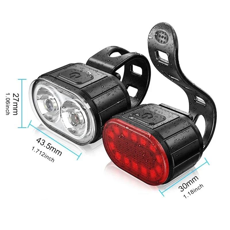 UltraCompact LED Bicycle Light Set USB Rechargeable Waterproof Safety Warning Headlight Taillight 5