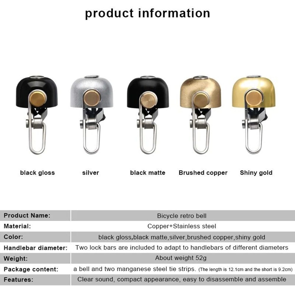 Retro Classical Bicycle Bell Clear Loud Sound Copper Steel Handlebar Ring For MTB Road Bikes 1