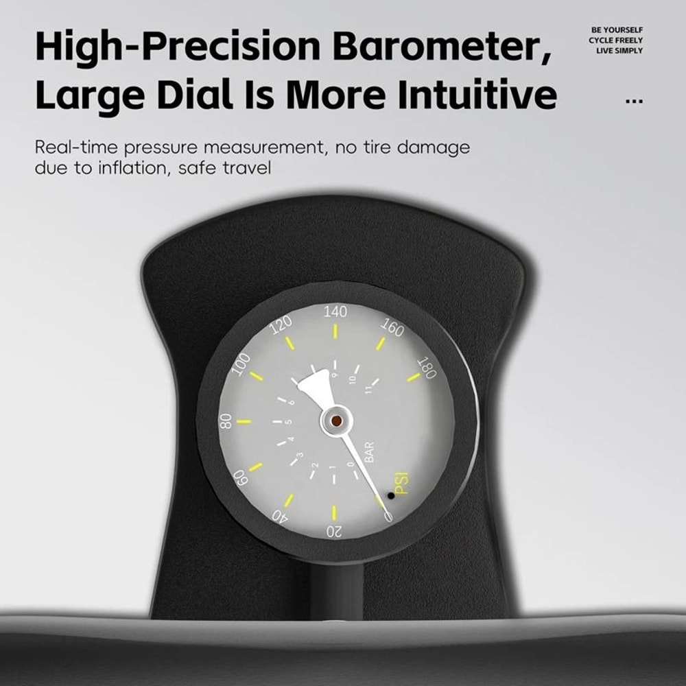 WEST BIKING HighPressure Floor Pump 160PSI Portable Stainless Steel Inflator With Precision Gauge 3