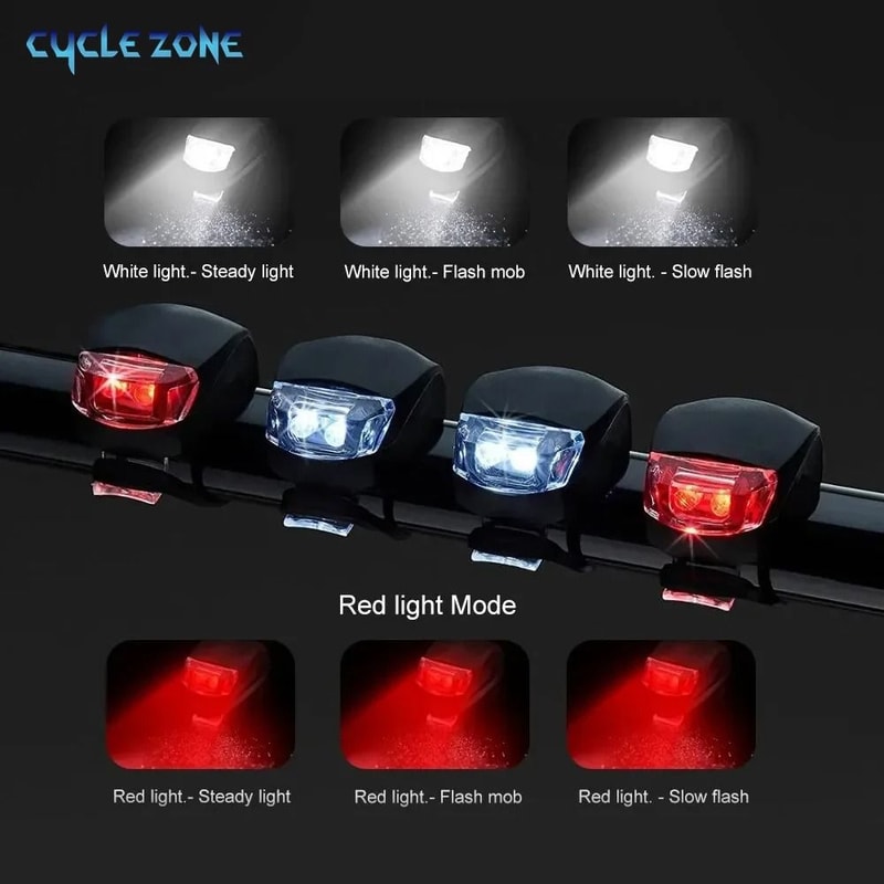 2Piece Silicone Bicycle Light Set UltraPortable Night Riding Safety Warning Headlight Taillight 1