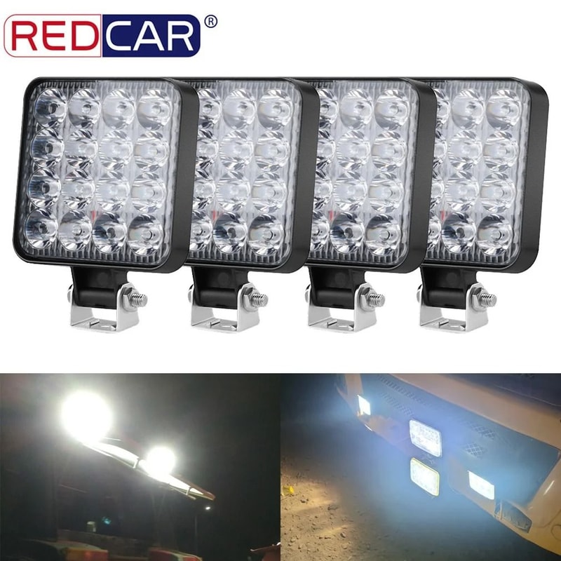 48W HighIntensity LED Work Light Bar IP68 Waterproof OffRoad Spotlight For 4x4 Trucks Tractors 0