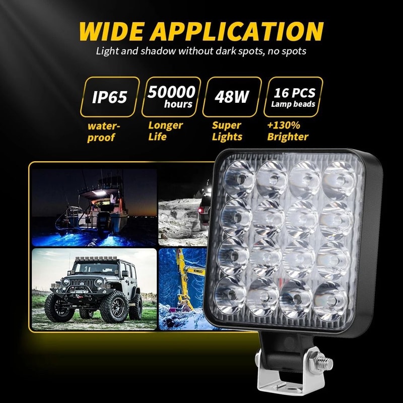 48W HighIntensity LED Work Light Bar IP68 Waterproof OffRoad Spotlight For 4x4 Trucks Tractors 5