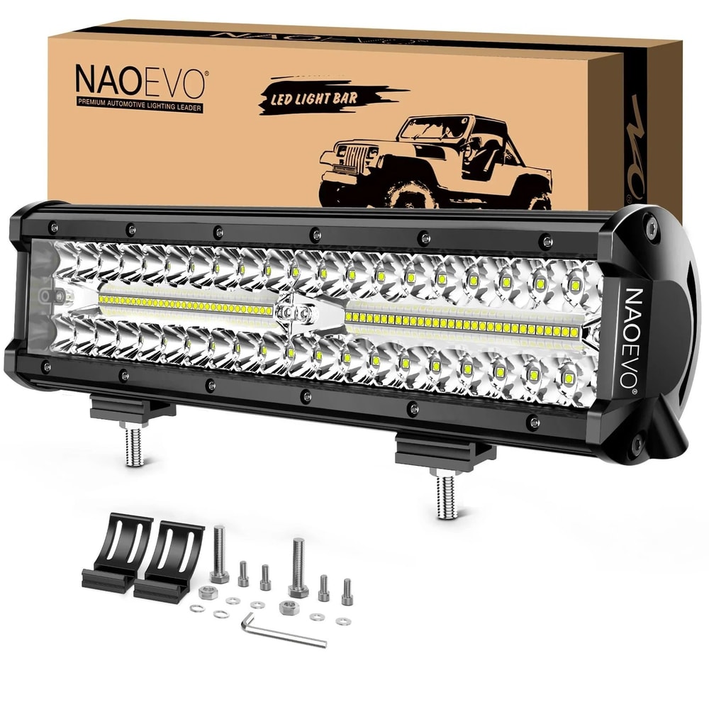 NAOEVO 12Inch HighIntensity Offroad Spotlight HeavyDuty LED Work Light Bar For Trucks Tractors Ma 0