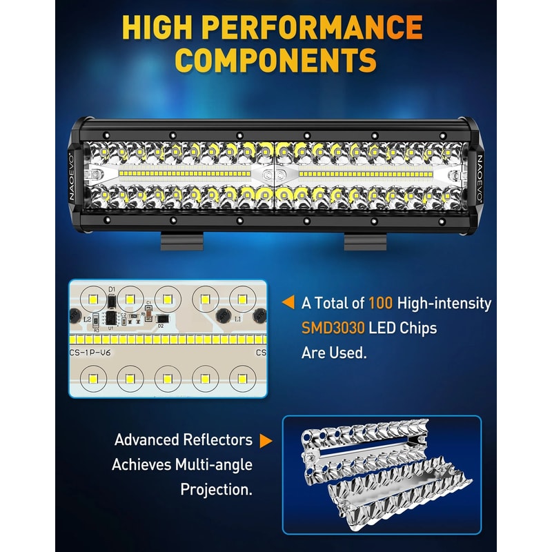 NAOEVO 12Inch HighIntensity Offroad Spotlight HeavyDuty LED Work Light Bar For Trucks Tractors Ma 1