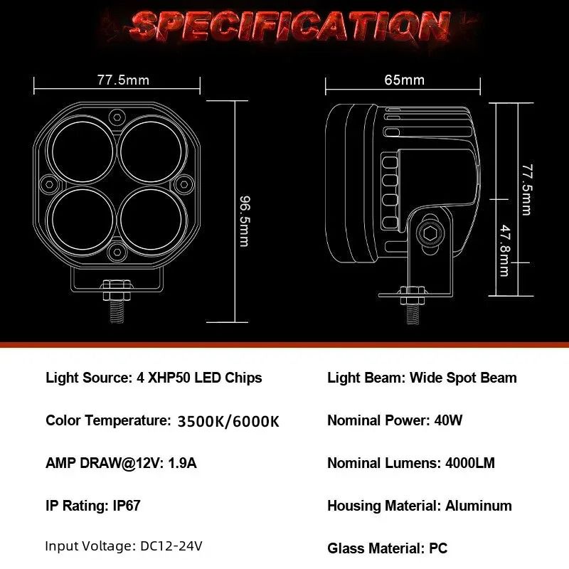 3Inch Mini LED HighIntensity Work Light Square 40W Yellow White Spotlight For 4x4 Offroad Motorc 4