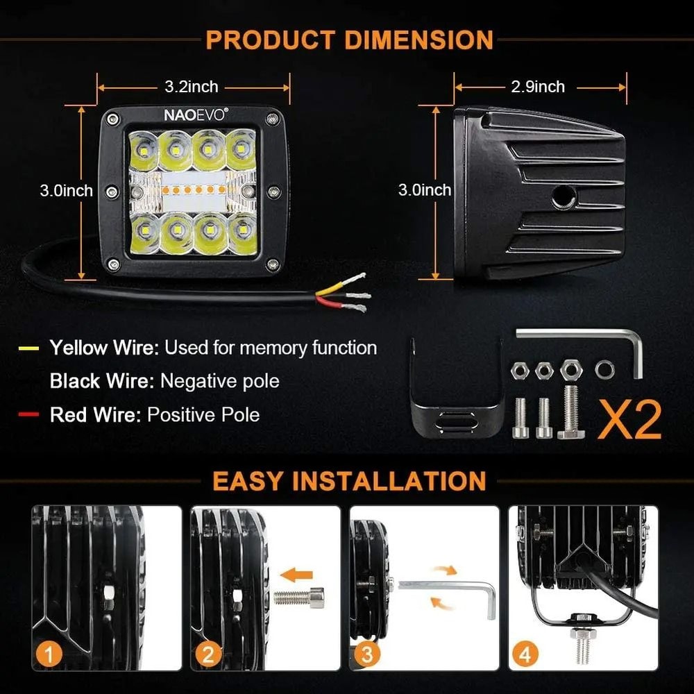 NAOEVO 120W HighIntensity LED Pods 6Mode Dual Color DRL Fog Lamp For 4x4 Trucks Motorcycles 2