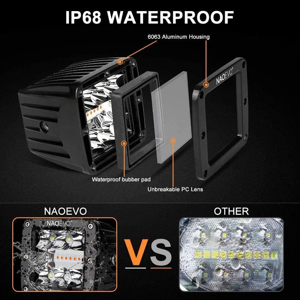 NAOEVO 120W HighIntensity LED Pods 6Mode Dual Color DRL Fog Lamp For 4x4 Trucks Motorcycles 3