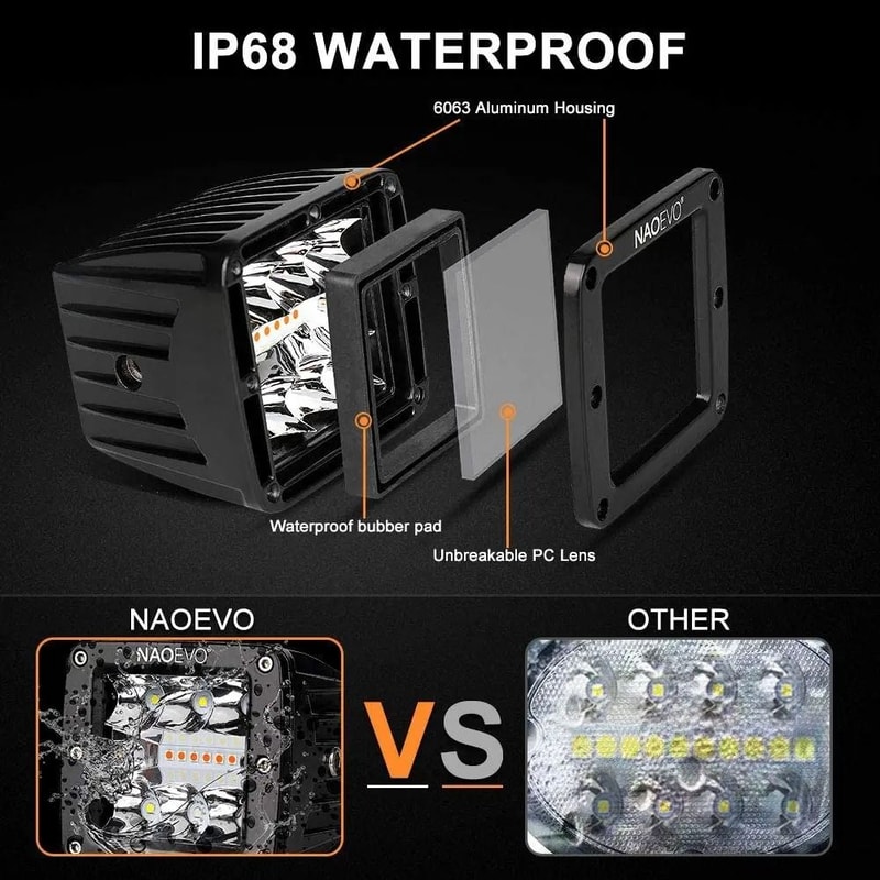 NAOEVO 120W HighIntensity LED Pods 6Mode Dual Color DRL Fog Lamp For 4x4 Trucks Motorcycles 3