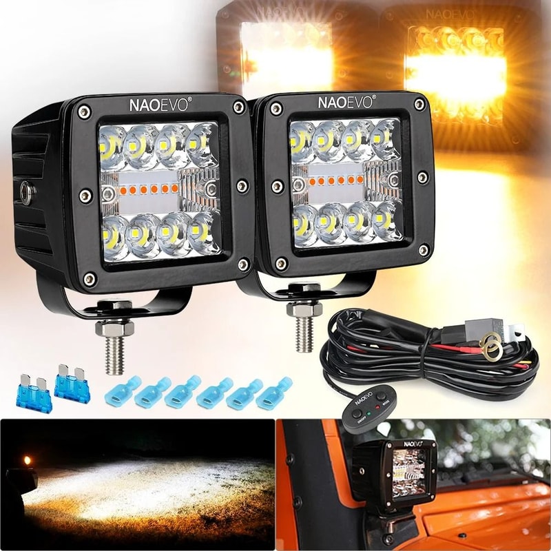 NAOEVO 120W HighIntensity LED Pods 6Mode Dual Color DRL Fog Lamp For 4x4 Trucks Motorcycles 7