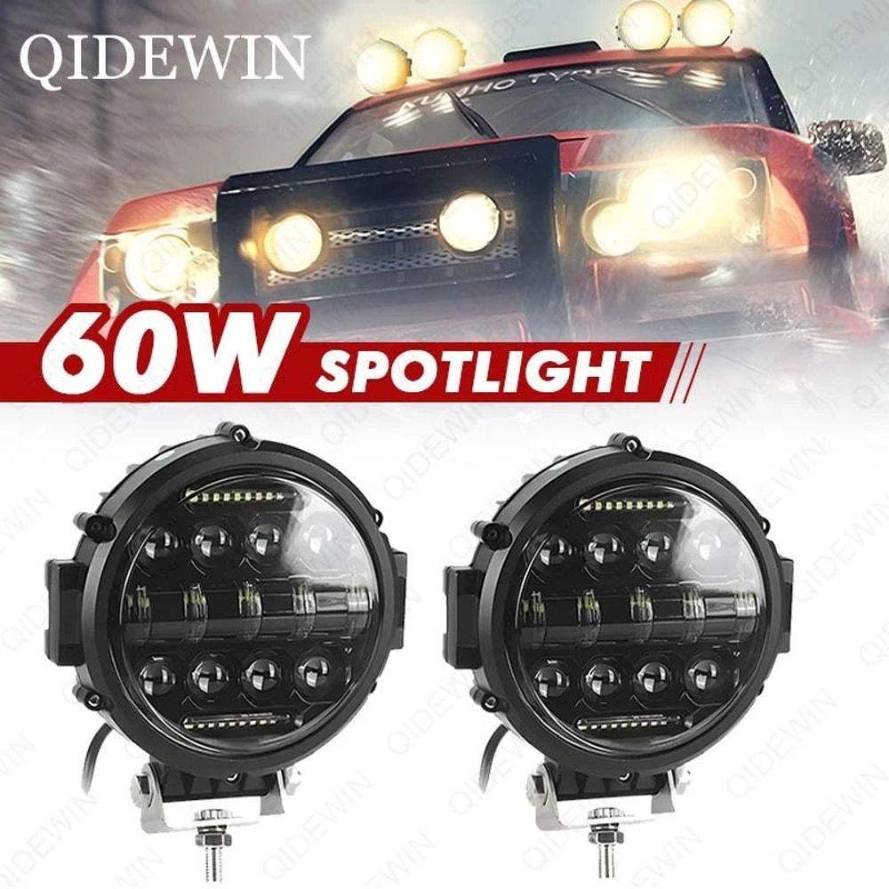 7Inch 100W HighIntensity LED Work Light 10000LM Round Offroad Spotlight With White DRL For SUV Tr 0