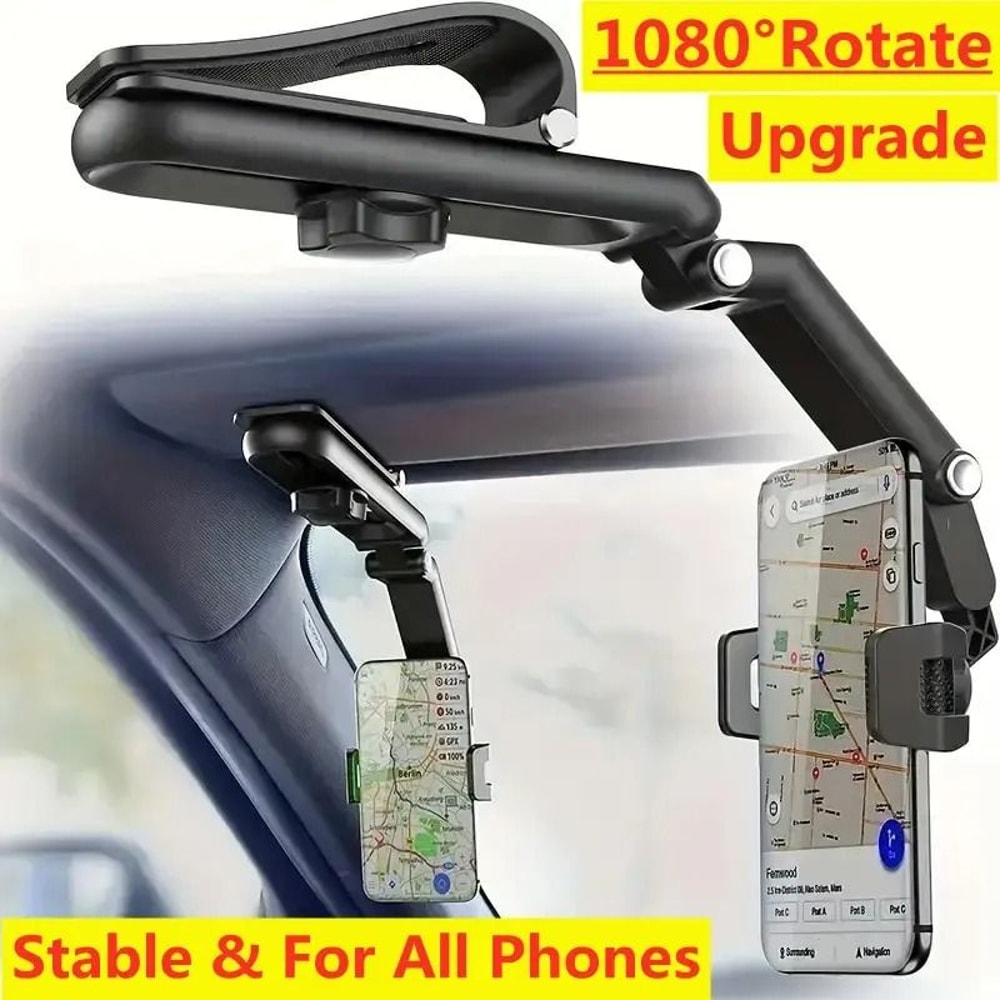 1080 Rotating Sun Visor Car Phone Holder Universal GPS Mount Clip Bracket For IPhone Samsung Xia 0