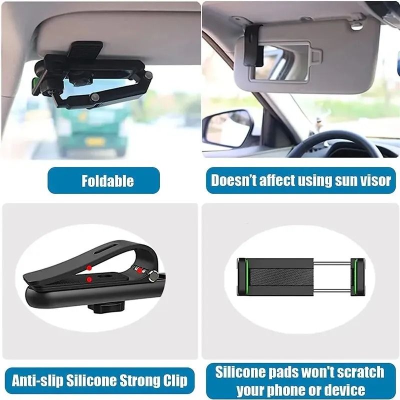 1080 Rotating Sun Visor Car Phone Holder Universal GPS Mount Clip Bracket For IPhone Samsung Xia 3