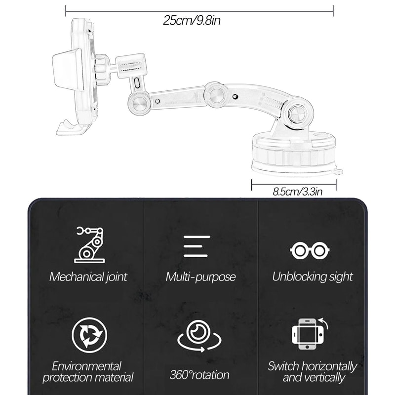 360 Rotation Universal HighIntensity Car Mount Mechanical Joint Suction Holder For Windshield Das 3