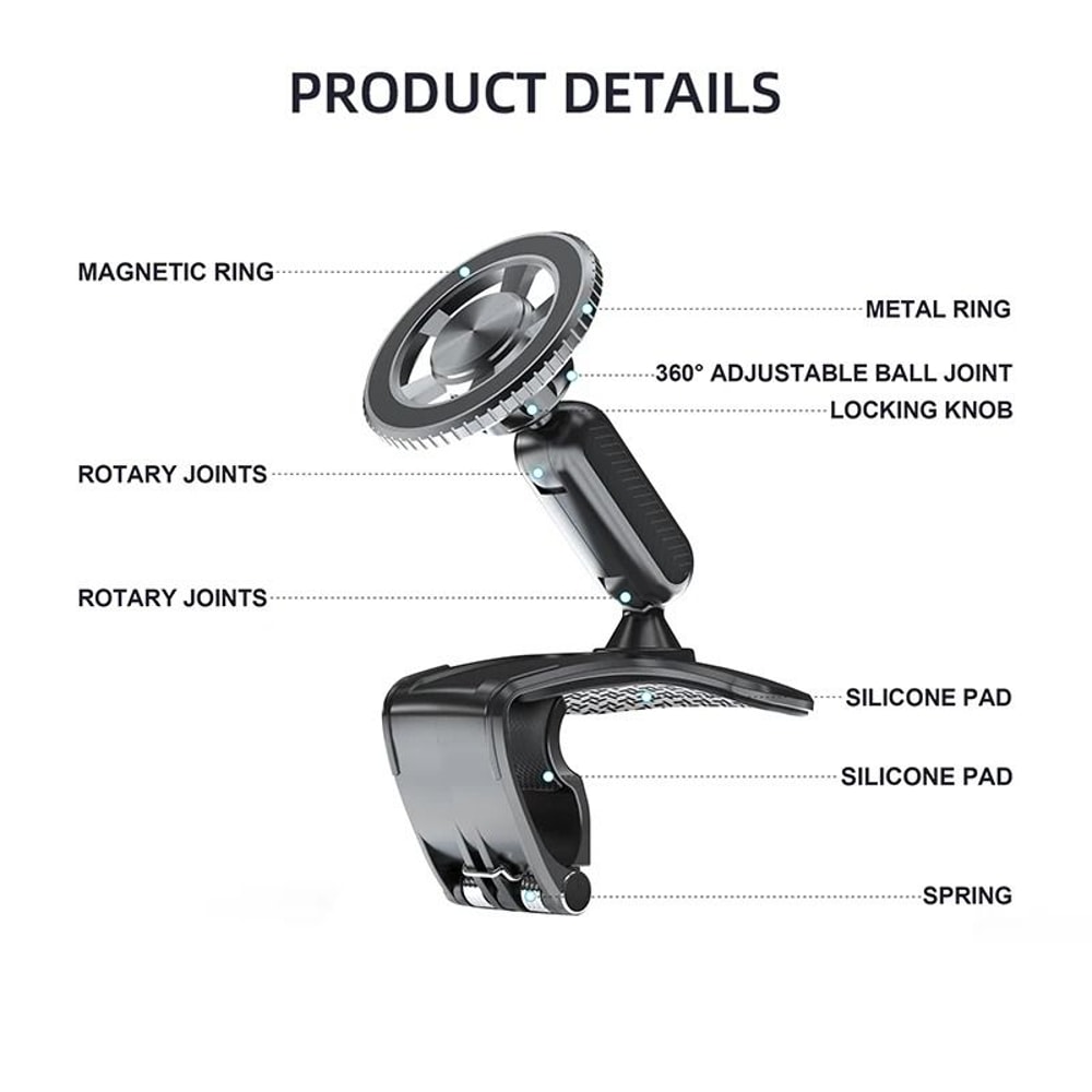 Magnetic 360 Rotating Dashboard Car Phone Holder HeavyDuty Compression Clamp For 47in Smartphones 4