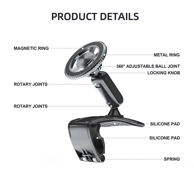 Magnetic 360 Rotating Dashboard Car Phone Holder HeavyDuty Compression Clamp For 47in Smartphones 4