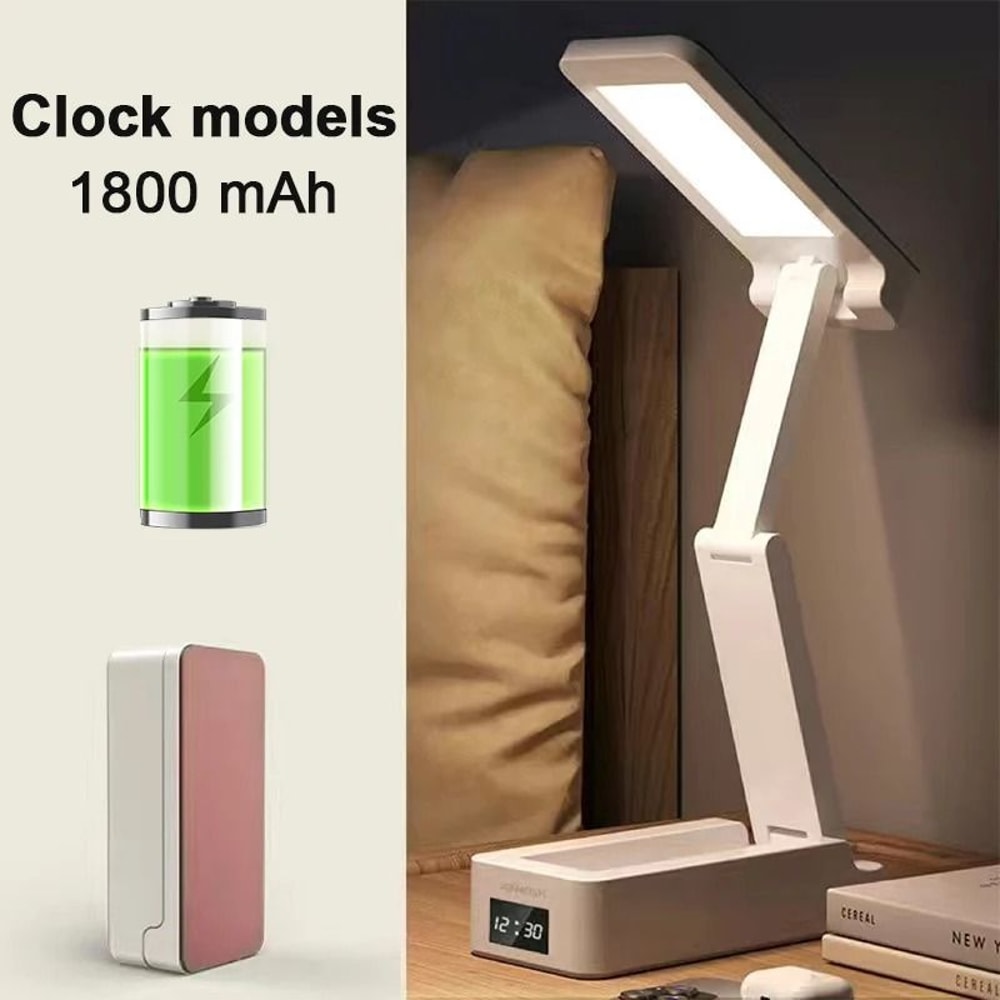 Portable Foldable LED Desk Lamp With Clock EnergySaving USB Rechargeable Reading Light 11