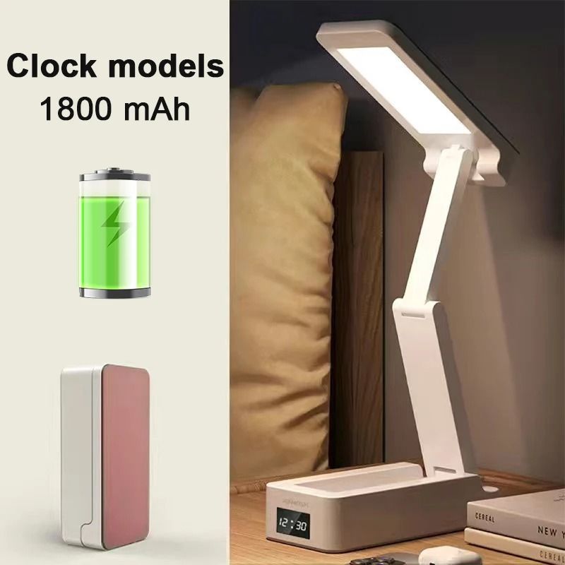 Portable Foldable LED Desk Lamp With Clock EnergySaving USB Rechargeable Reading Light 11