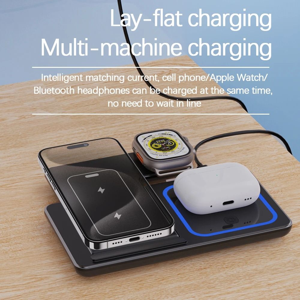 30W LED Fast Wireless Charging Station 3in1 Foldable Stand For IPhone Apple Watch AirPods 2