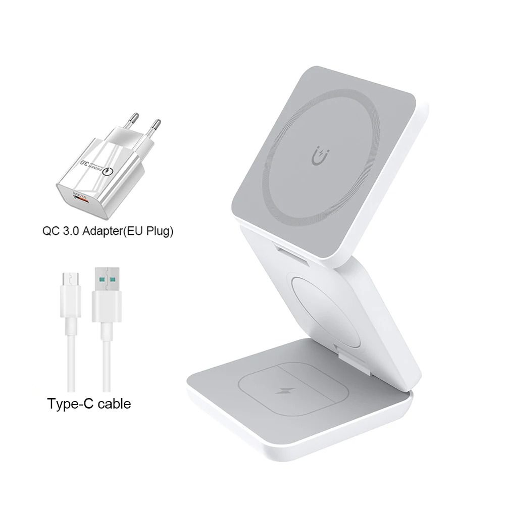 3in1 Foldable Magnetic Wireless Charging Station Fast Charging Stand For IPhone 16 Series Apple W 11