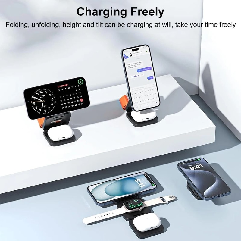 3in1 Foldable Magnetic Wireless Charging Station Fast Charging Stand For IPhone 16 Series Apple W 4