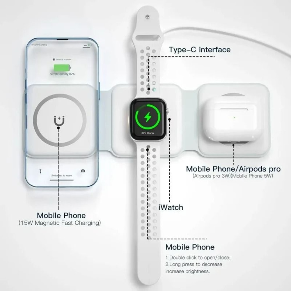 Universal 3in1 Magnetic Wireless Charging Pad UltraPortable Fast Charging Dock For IPhone 17 Appl 3