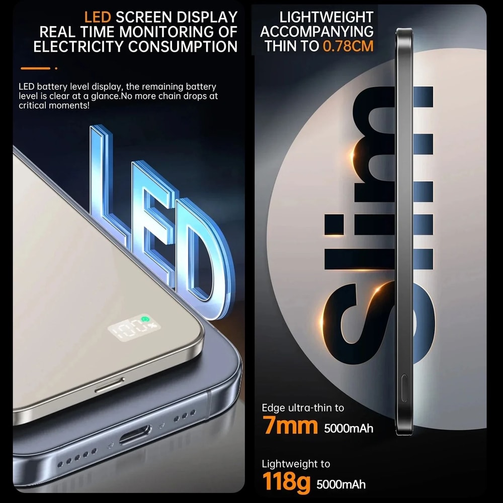 UltraSlim Magnetic Wireless Power Bank 10000mAh HighDensity Portable Battery For IPhone 16 Apple 3