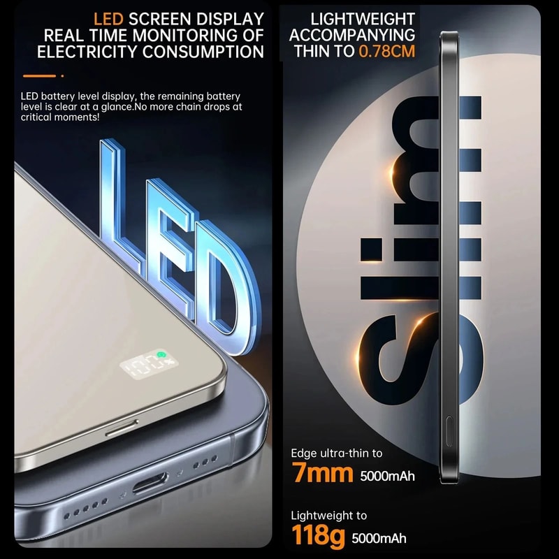 UltraSlim Magnetic Wireless Power Bank 10000mAh HighDensity Portable Battery For IPhone 16 Apple 3