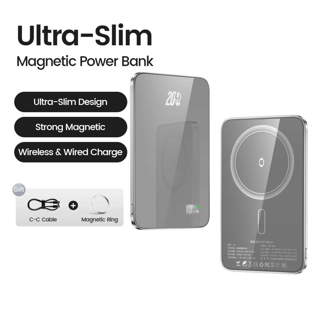 UltraSlim Magnetic Wireless Power Bank 10000mAh HighDensity Portable Battery For IPhone 16 Apple 9