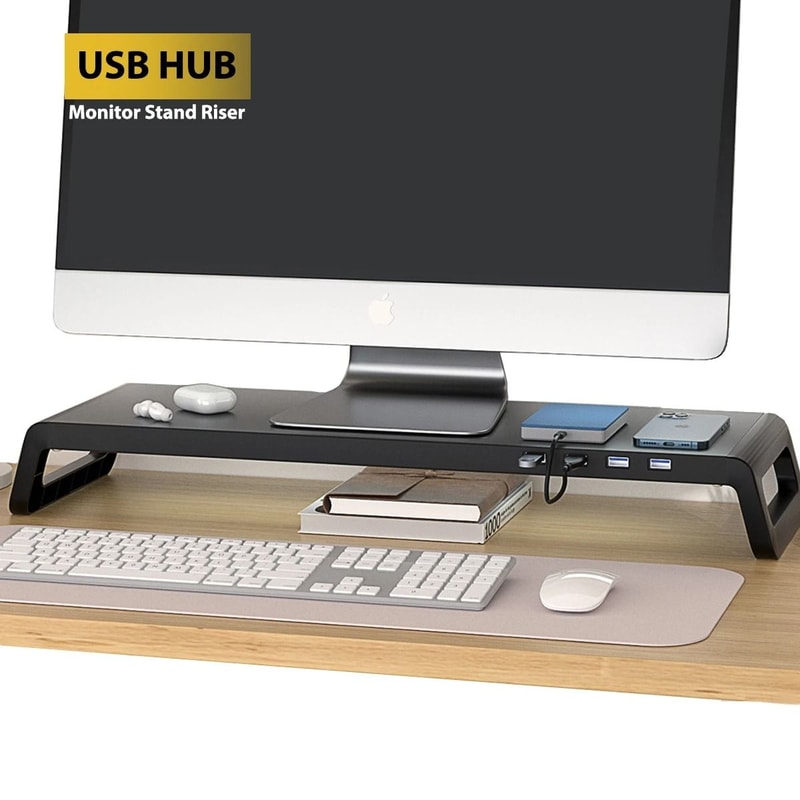 Ergonomic Computer Monitor Stand Riser Desktop Organizer With USB 30 Hub Peripheral Storage 0