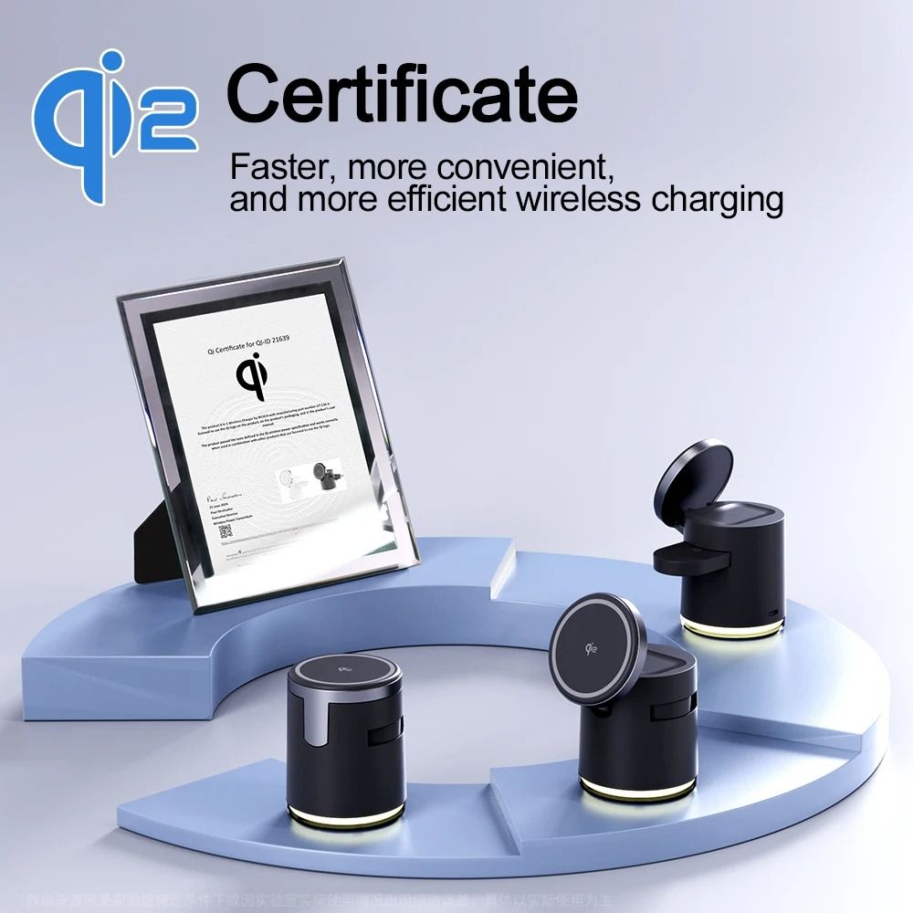 Qi2 Certified 3in1 Fast Wireless Charging Station Foldable Magnetic Dock For IPhone 16 Apple Watc 2