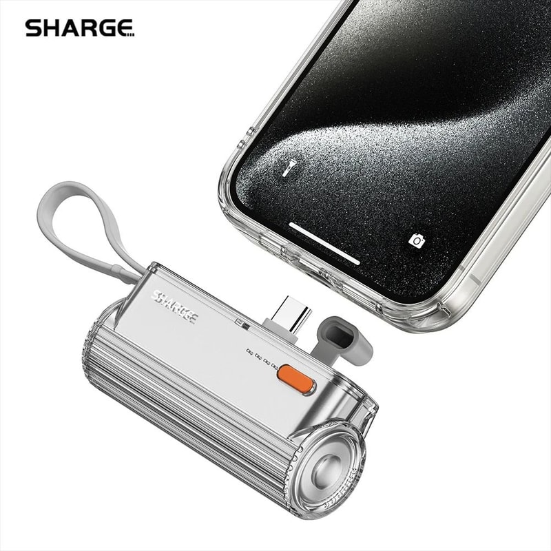 SHARGE Flow Mini 5000mAh Power Bank Integrated USBC Lightning Connectors For IPhone 15 Samsung 6