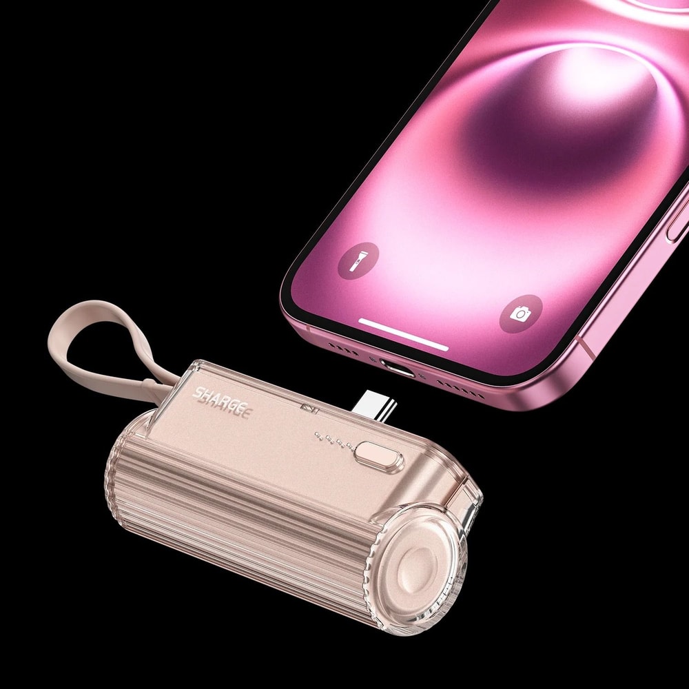SHARGE Flow Mini 5000mAh Power Bank Integrated USBC Lightning Connectors For IPhone 15 Samsung 8