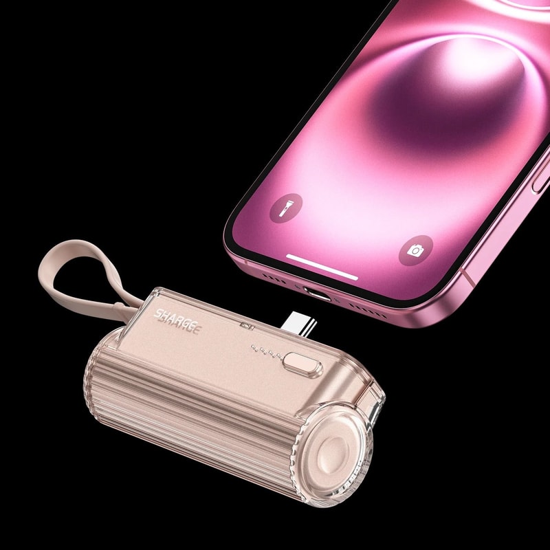 SHARGE Flow Mini 5000mAh Power Bank Integrated USBC Lightning Connectors For IPhone 15 Samsung 8