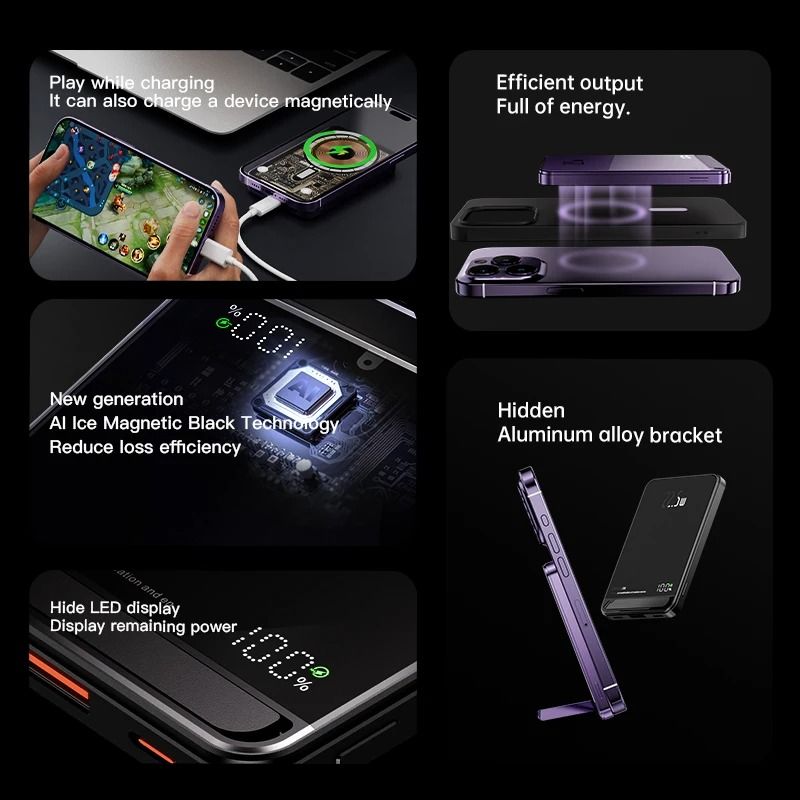 H1 TwoinOne Magnetic Stand Power Bank 225W HighCapacity External Battery For IPhone 1216 4