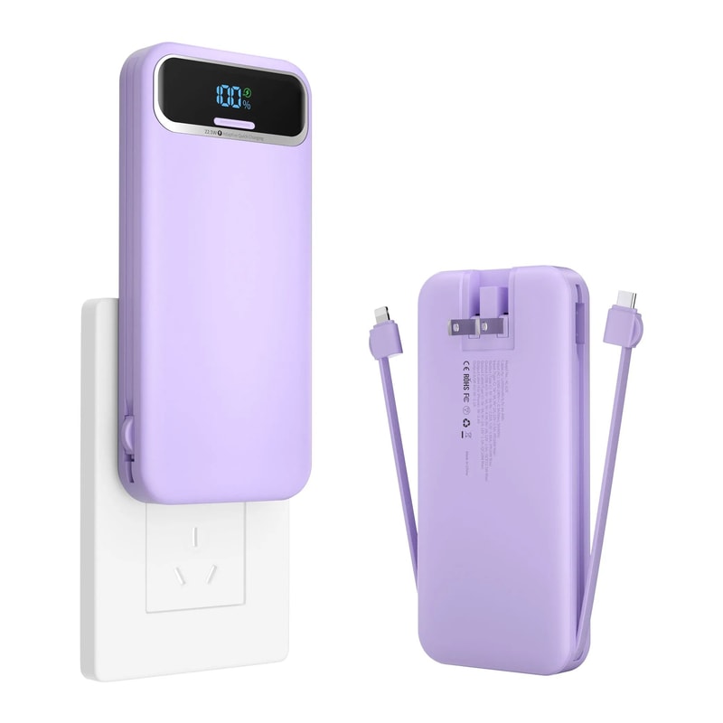 Soluser 12000mAh AC Plug Power Bank UltraThin 20W Fast Charger With Builtin Cables 9