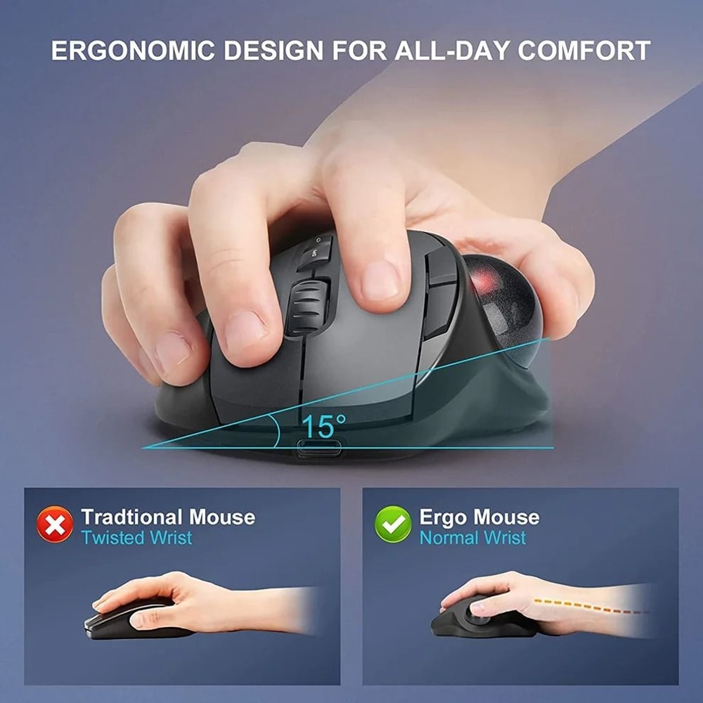 Jomaa Ergonomic Wireless Trackball Mouse Rechargeable DualMode Bluetooth 24G Thumb Control Mouse 1