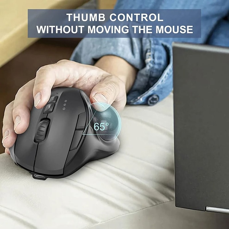 Jomaa Ergonomic Wireless Trackball Mouse Rechargeable DualMode Bluetooth 24G Thumb Control Mouse 3