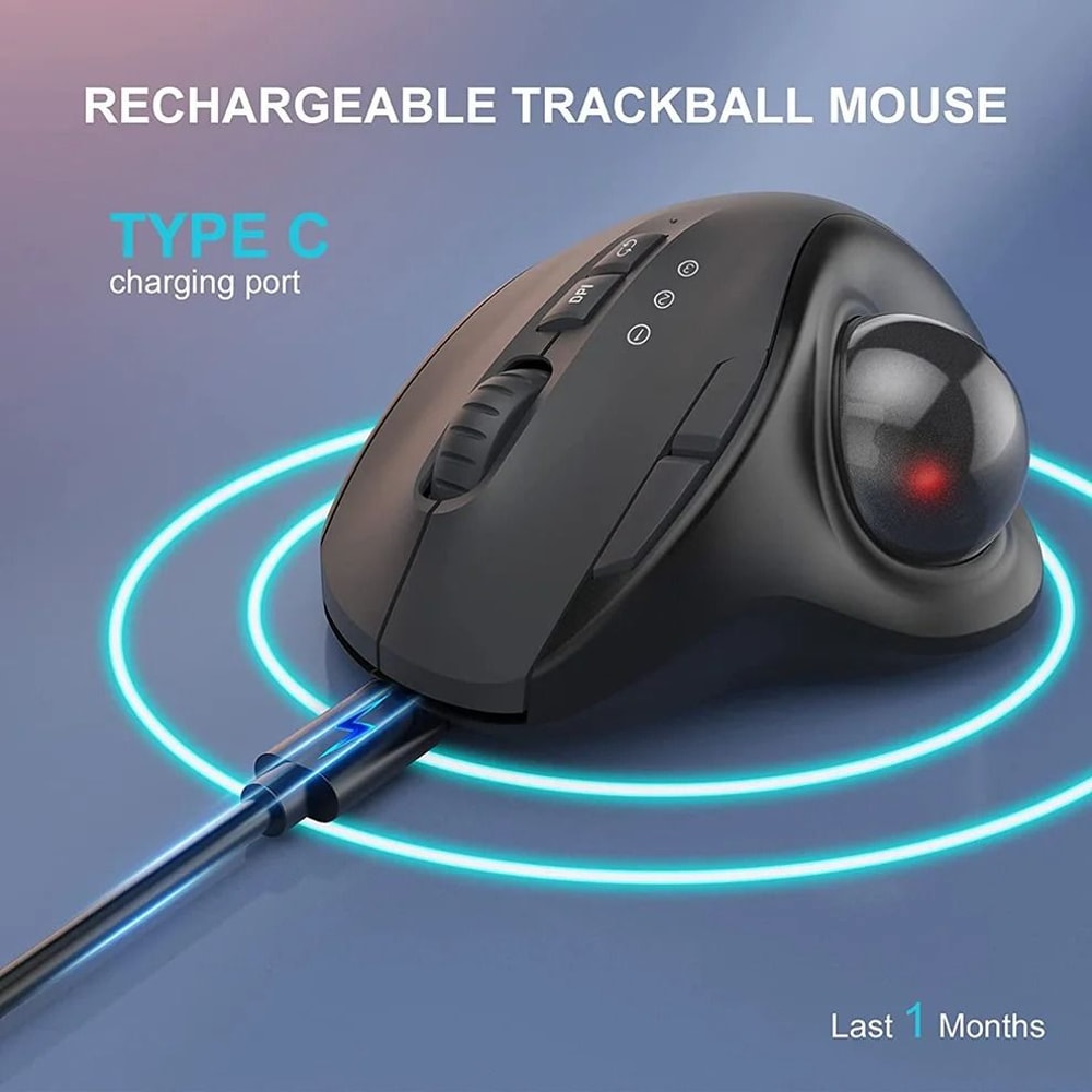 Jomaa Ergonomic Wireless Trackball Mouse Rechargeable DualMode Bluetooth 24G Thumb Control Mouse 4