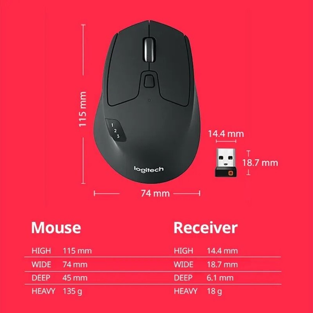 Logitech M720 Triathlon MultiDevice Wireless Mouse Bluetooth 24GHz DualMode Optical Mouse 4