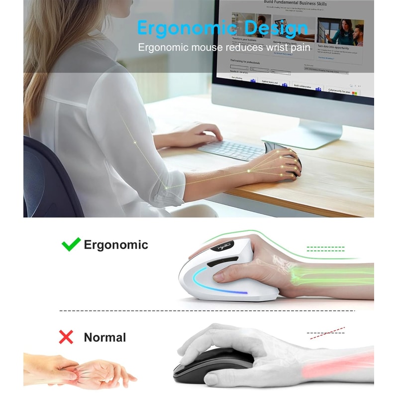 HXSJ T22 Ergonomic Vertical Mouse DualMode 24G Bluetooth 51 Rechargeable 2400DPI Mouse 2