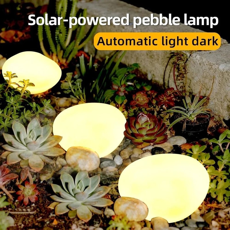 Outdoor Solar Pebble Rock Lawn Lamp Waterproof Cobblestone Stone Landscape Path Light 1
