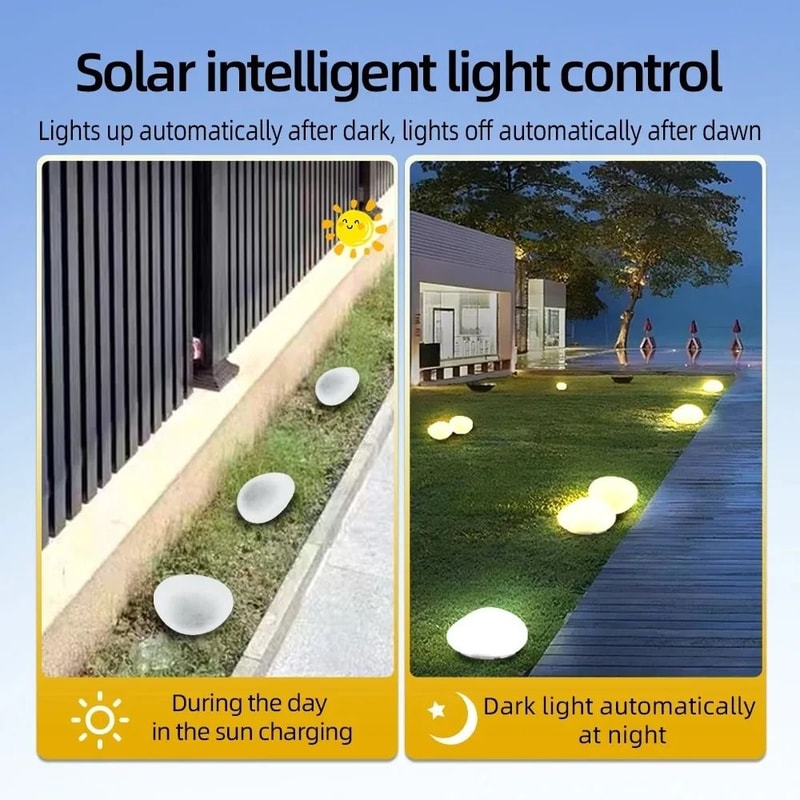 Outdoor Solar Pebble Rock Lawn Lamp Waterproof Cobblestone Stone Landscape Path Light 3