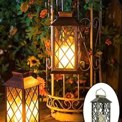 solar powered hanging lantern | flickering flameless candle outdoor decorative lamp