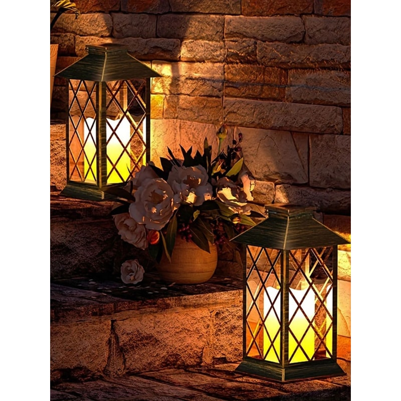 Solar Powered Hanging Lantern Flickering Flameless Candle Outdoor Decorative Lamp 4