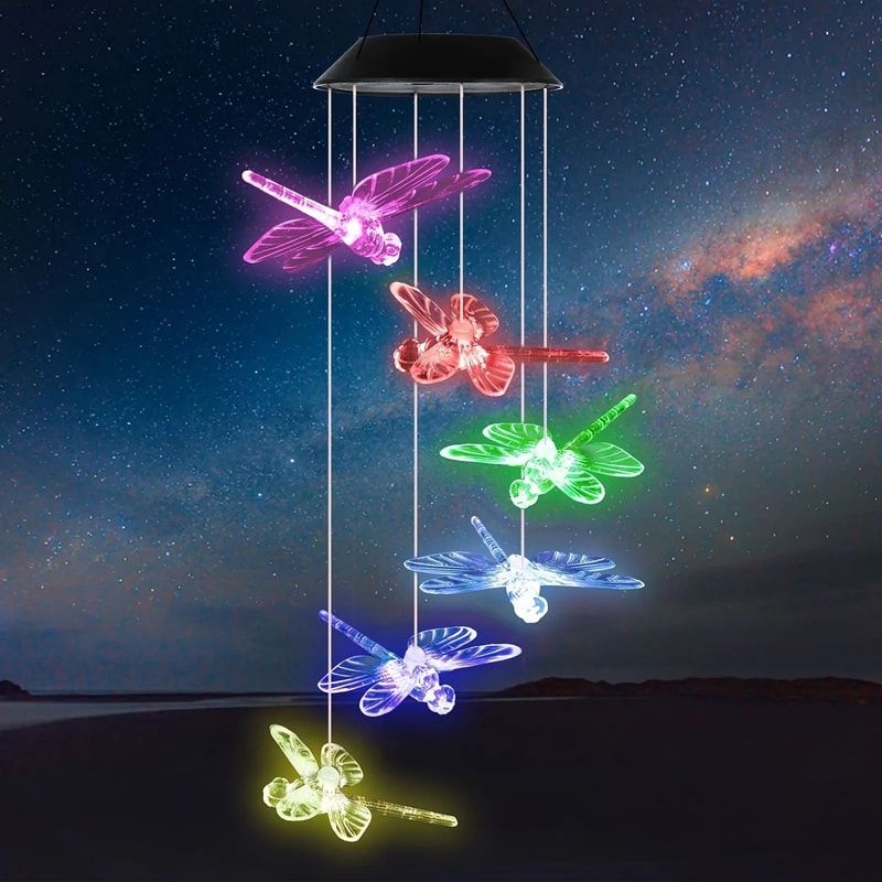 Solar Dragonfly Wind Chimes Outdoor Waterproof Color Changing LED Memorial Lights For Patio Garde 0