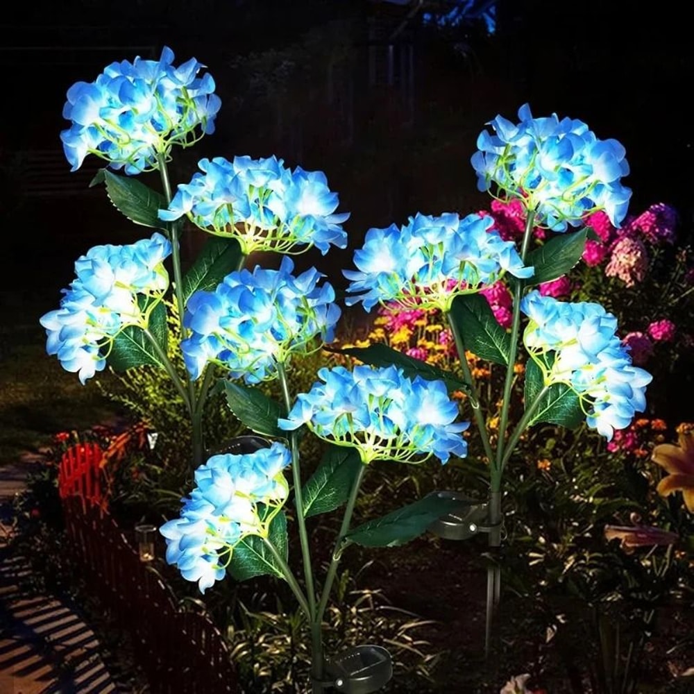 3Head Solar Hydrangea Rose Garden Lights Decorative LED Floral Lamps For Patios Lawns 2